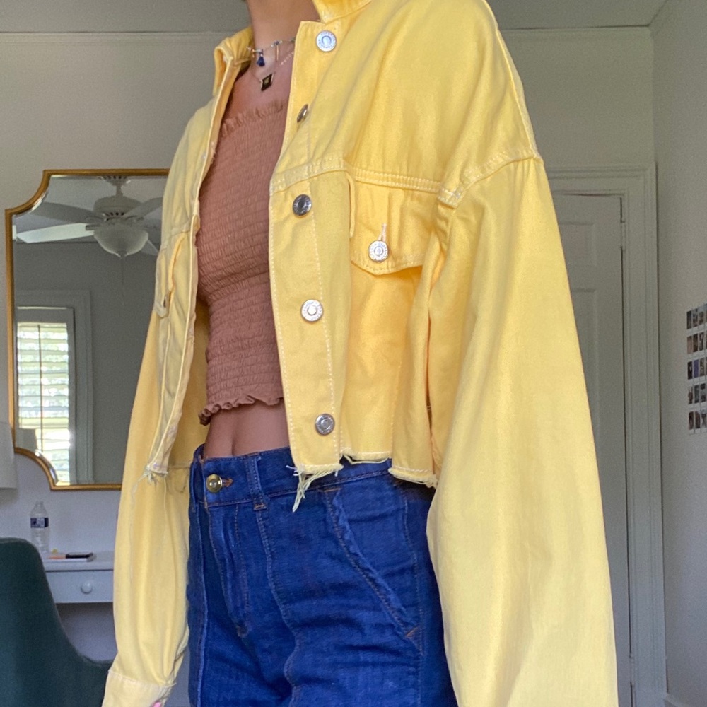 cropped yellow denim jacket